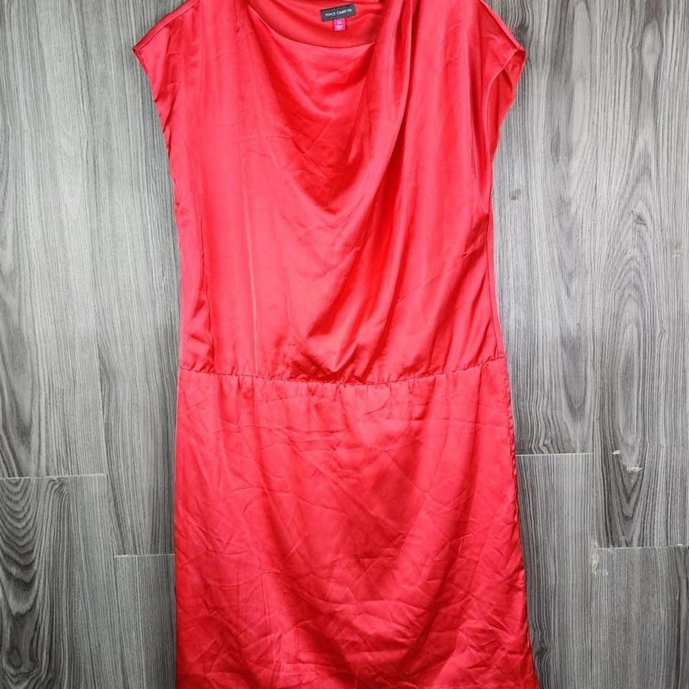 Vince Camuto Red Satin Cowl Neck‎ Drop Waist Sheath Dress Womens Size 14